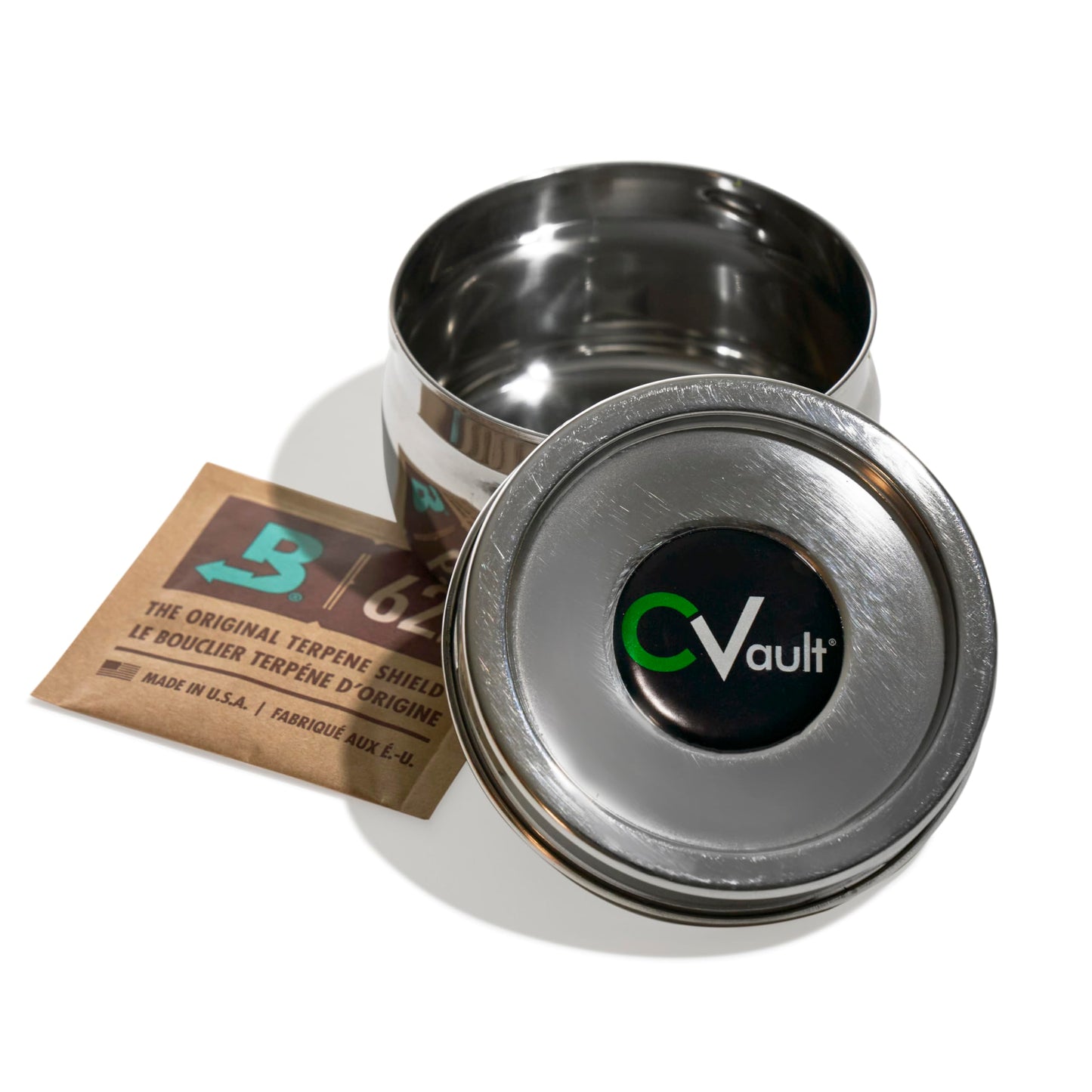 CVAULT | 1/2 oz Twist Top Storage Container | Shatterproof, Air Tight & Light Resistant | Food Grade Stainless Steel | Includes 62% RH 8-gram humidity pack