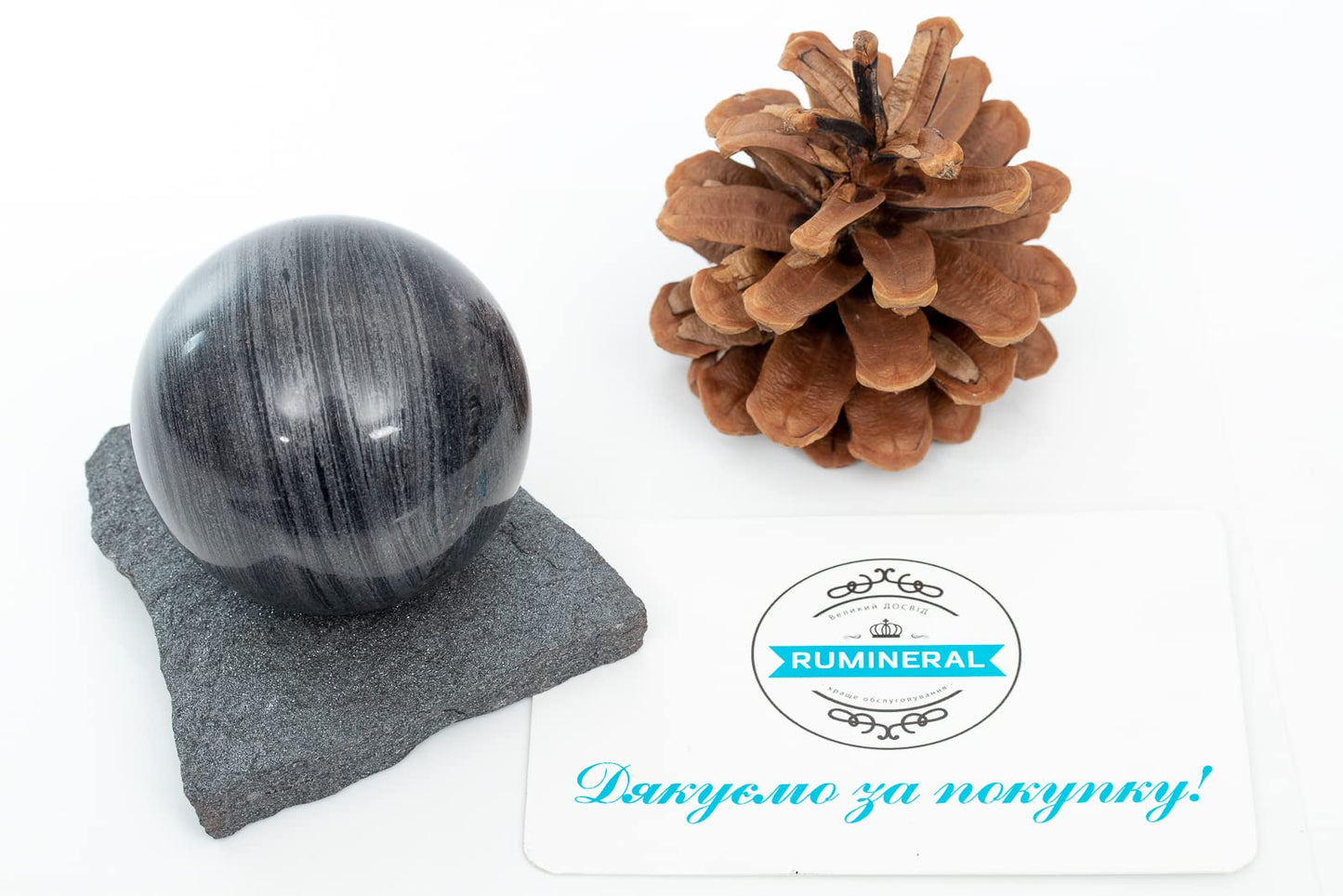 RUMINERAL Specular Hematite Sphere 56-60 mm with Stand Polished Crystal Stone