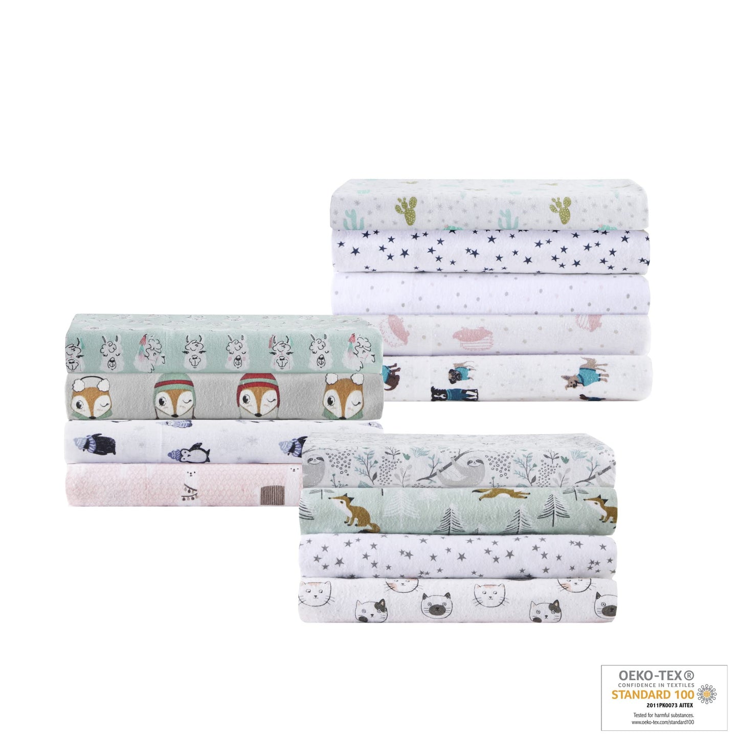 Intelligent Design Cozy Soft 100% Cotton Flannel Print Animals Stars Cute Warm, Ultra Soft Cold Weather Sheet Set Bedding, Full, Blue Stars 4 Piece