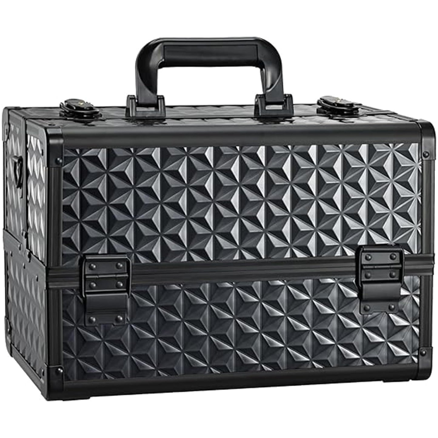 Joligrace Large Makeup Case Makeup Organiser Box Vanity Case Lockable Cosmetic Cases 4 Trays with Shoulder Strap Clasp, Black