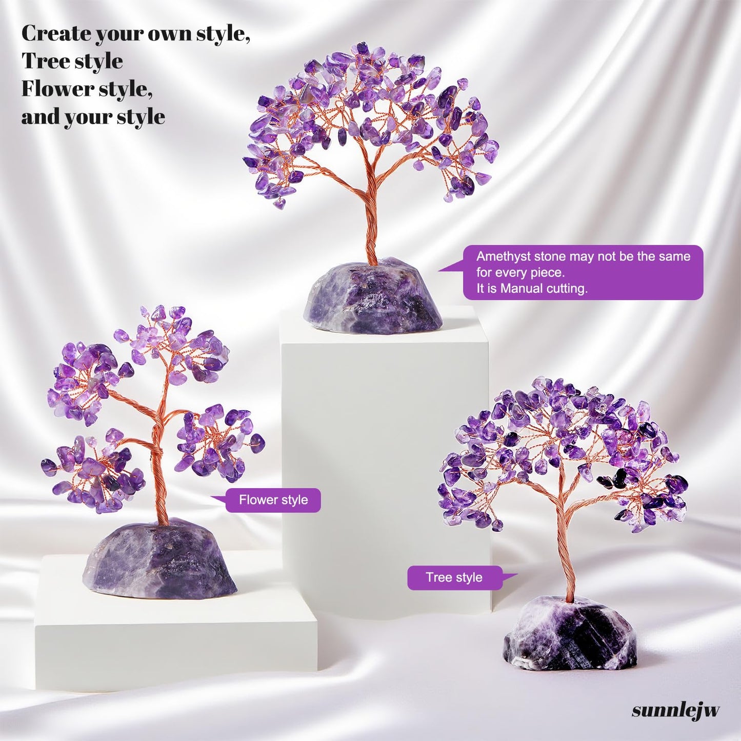 Sunnlejw Amethyst Crystal Tree of Life, Chakra Tree Gifts for Women Purple Room Decorations,Crystals and Healing Stones Reiki Positive Energy, Feng Shui Office Desk Decor Meditation