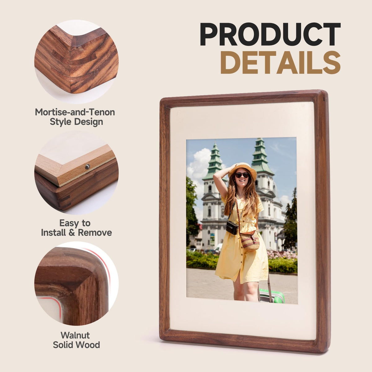 3Liangthings Solid American Black Walnut Picture Frame 5x7 4x6, Natural Wood Tabletop Photo Frame with Decorative Joinery Corners, Horizontal or Vertical Display (Walnut, For 5x7 / 4x6 Photo)