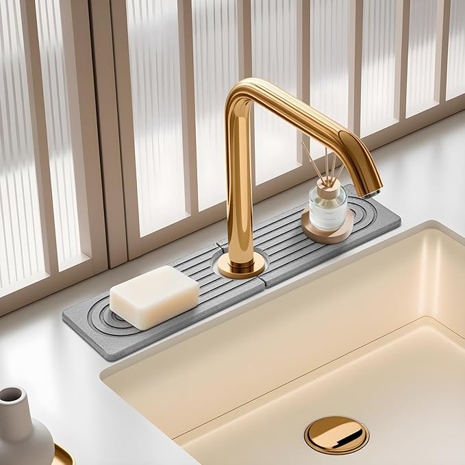 Faucet Mat for Kitchen Sink, Diatomite Quick Drying Tray, Long 23.6'' Kitchen
