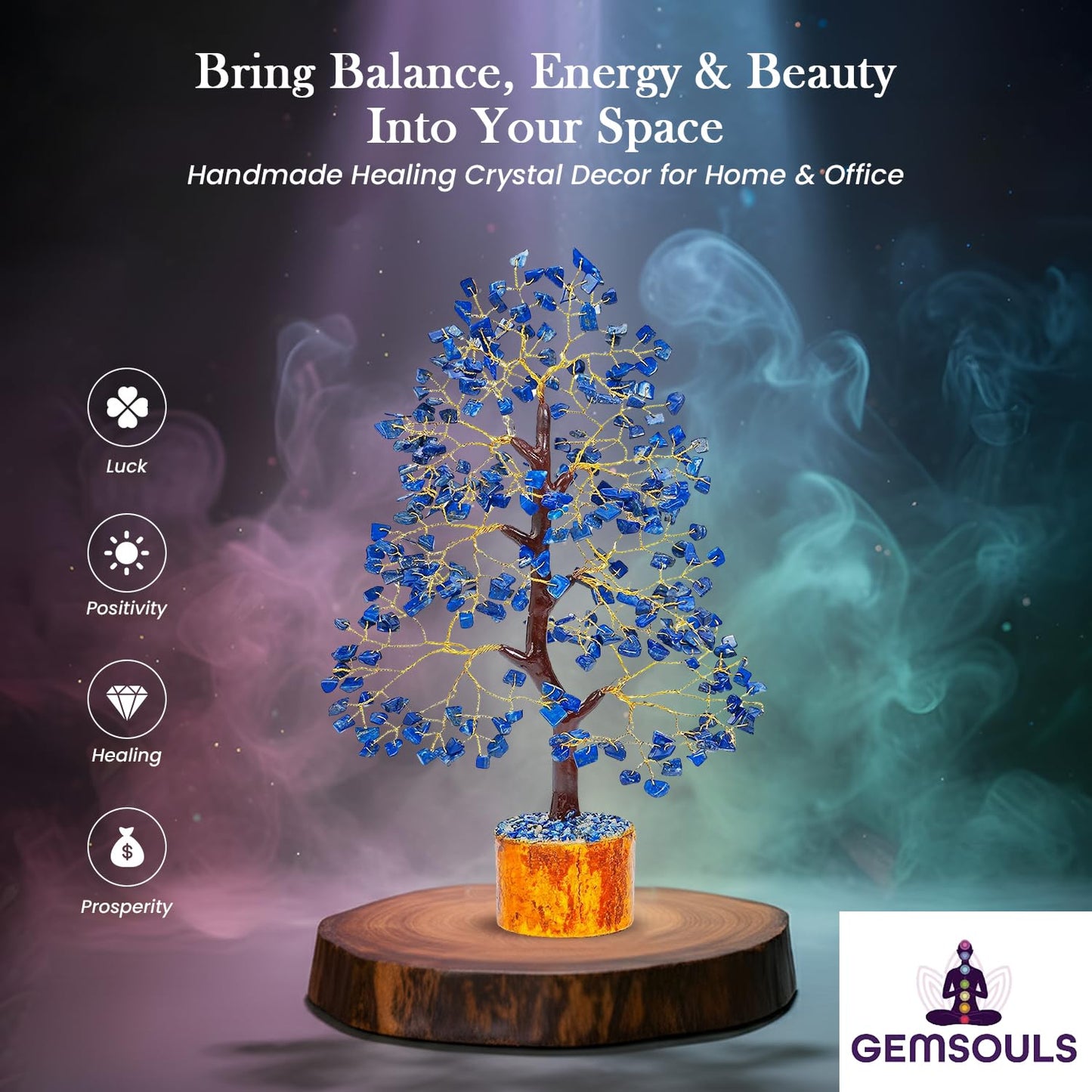 GEMSOULS Blue Crystal Tree of Life I Amethyst Healing Crystal Trees for Home and Office I Handmade, Money Bonsai Crystal Trees for Positive Energy, Good Luck, Christmas Decoration & Birthday Gifts