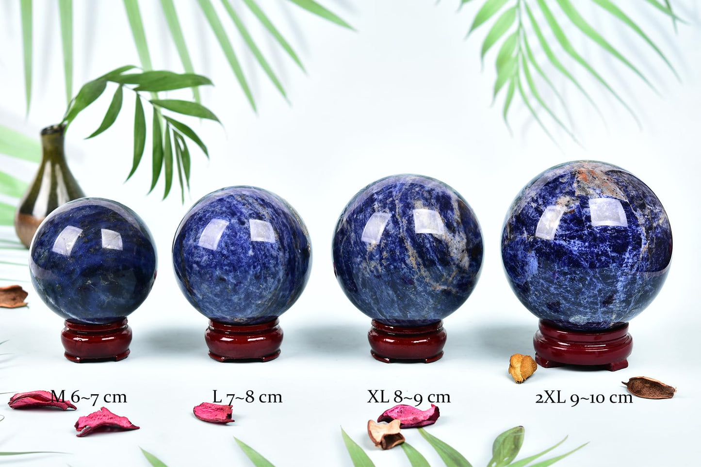 AMOYSTONE Blue Sodalite Decorative Ball 2.8-3.2" with Wood Stand – Large Healing Sphere for Reiki, Feng Shui