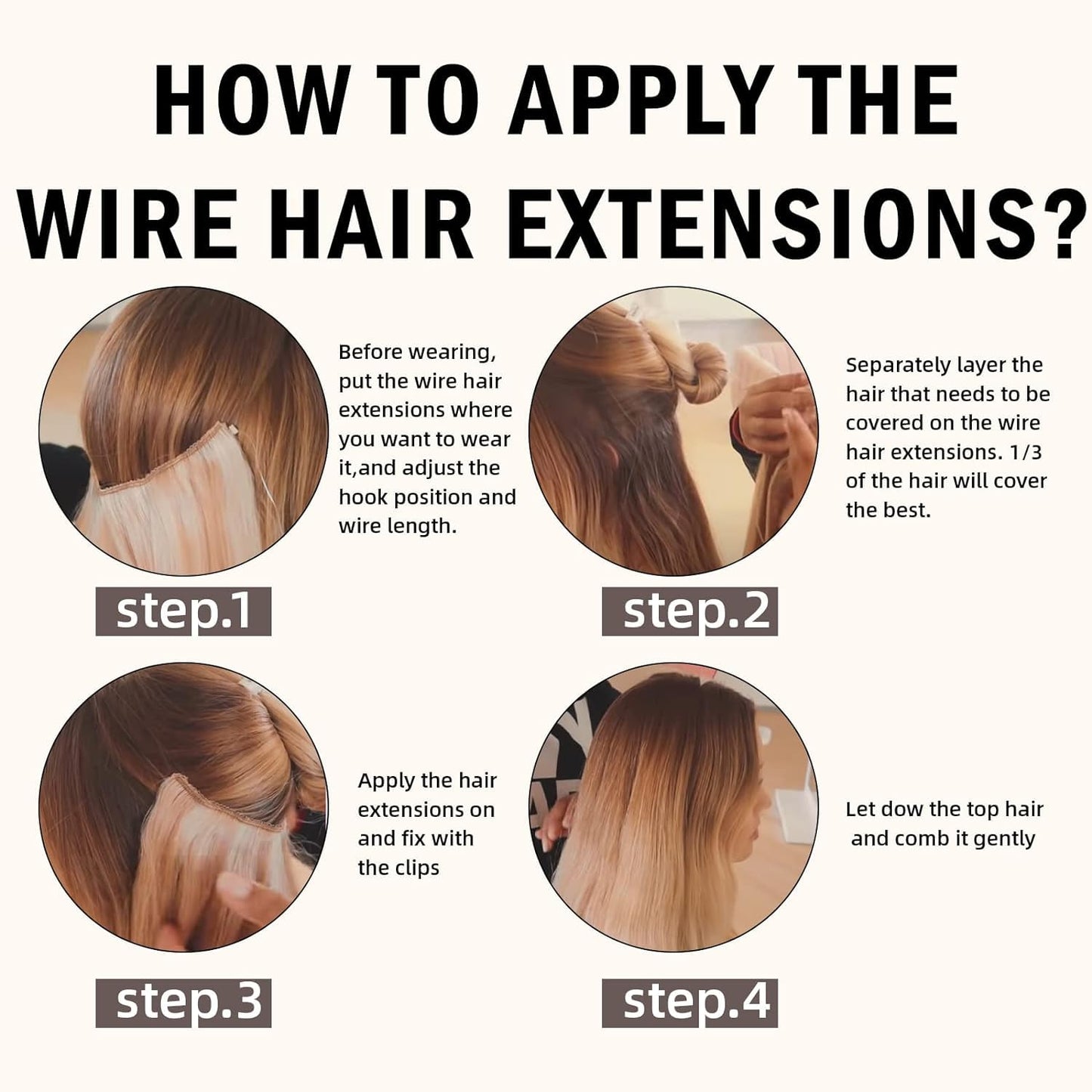 RUNATURE Blonde Secret Wire Hair Exensions Blonde Highlight Brown One Piece Hair Extensions Human Hair Wire in Extensions Straight 14 Inch 70g