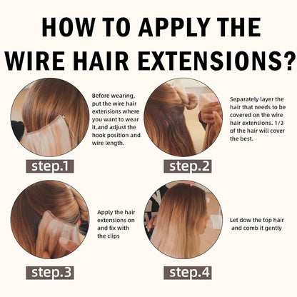 RUNATURE Blonde Secret Wire Hair Exensions Blonde Highlight Brown One Piece Hair Extensions Human Hair Wire in Extensions Straight 14 Inch 70g
