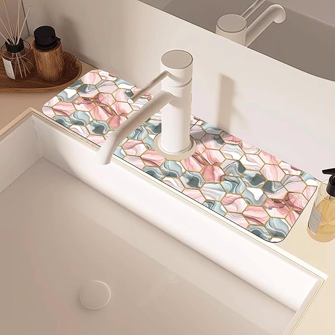 Abstract Gray and Red Hexagon Sink Faucet Absorbing Mat Sink Splash Guard