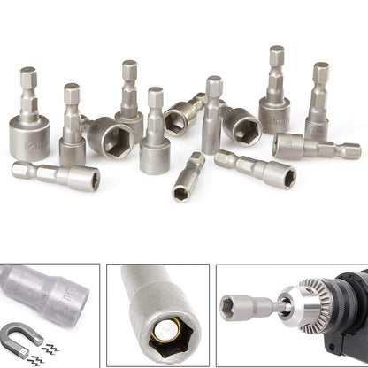 14 Pcs Magnetic Hexagon Socket, 6-19mm Hex Shank Magnetic Nut Setter Driver, Hex Drill Bits,1/4 Inch Magnetic Drill Bit Set, Used to Electric Screwdriver Handle Tools