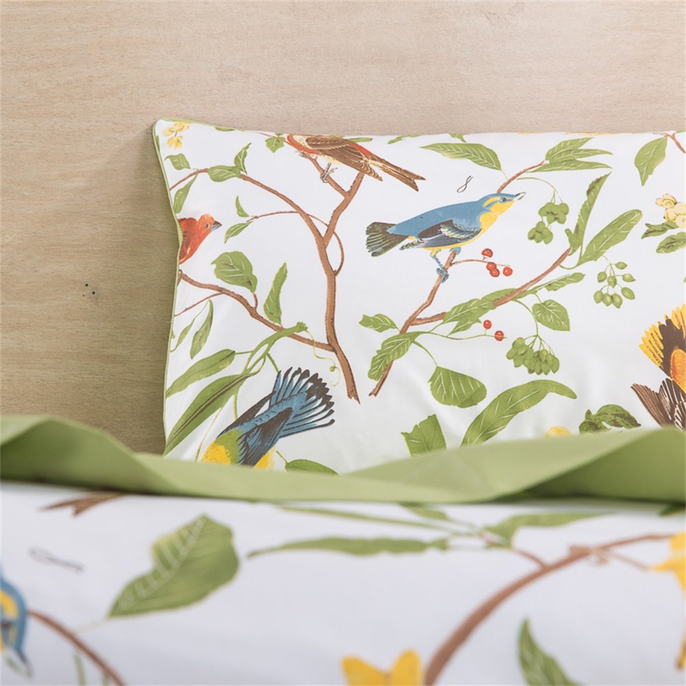 Brandream Duvet Cover Set King Size Pastoral Style 3 Piece Branches Birds Floral Print Classy Luxurious Farmhouse Bedding, Green