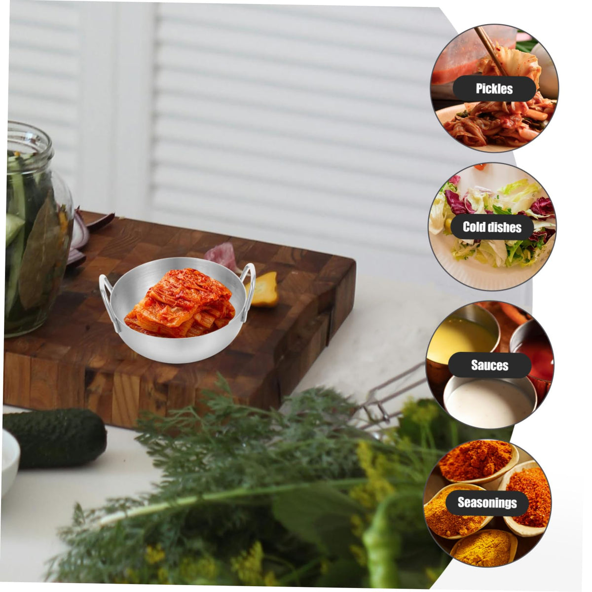 MUCKLILY 304 Stainless Steel Dipping Sauce Dish Handle Small Round Sauce Bowl for Condiments Flavor Dish for Home Kitchen and Restaurant Use Single Unit