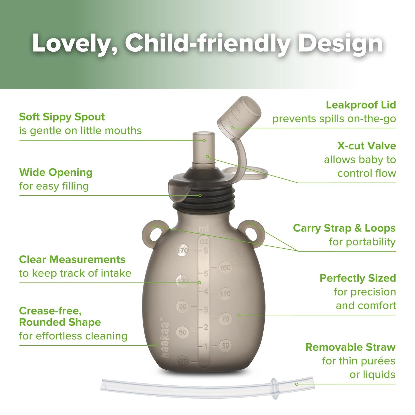 haakaa Happii Bear Silicone Goody Pouch,Reusable Baby Food Pouches for Homemade Organic Purees, Juices, Smoothies, and Yogurt - Perfect for Toddlers and Kids - 2 Pack, 6oz