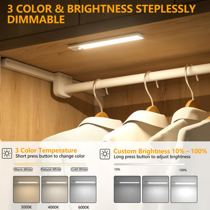 OUILA Under Cabinet Kitchen Lights, 64 LED [2 Pack] 3 Color Stepless Dimming Motion Sensor Lights Indoor, 1000mAh USB-C Rechargeable LED Lights for Cupboard, Kitchen