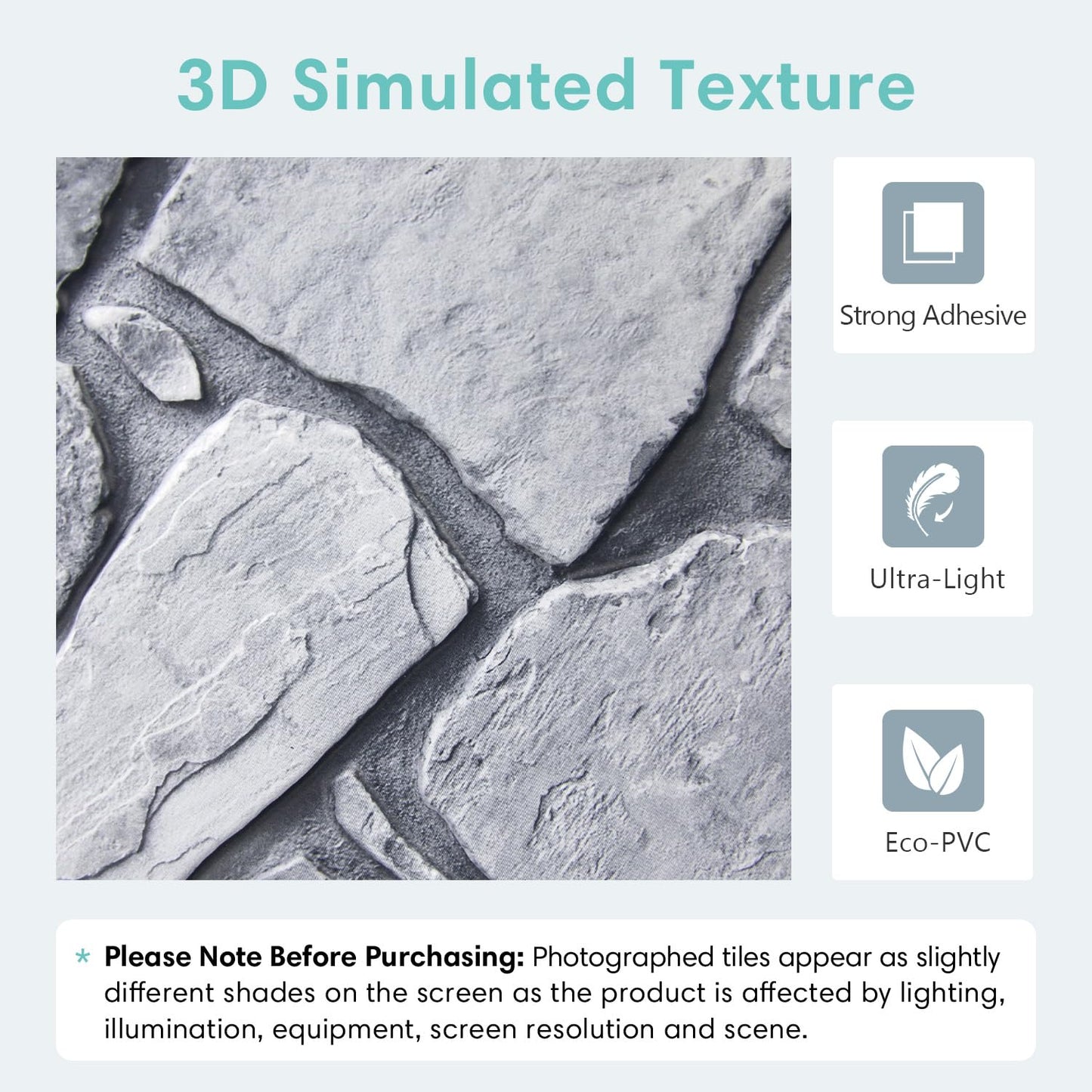 Commomy 3D Faux Stone Peel and Stick Wall Tiles - Fake Stone Wall Sticker 10 Pcs of 11.8" x 11.8" Thin Ultralight PVC Rock Wall Tile Interior Wall Covering Kitchen Backsplash,Interior Wall Decor