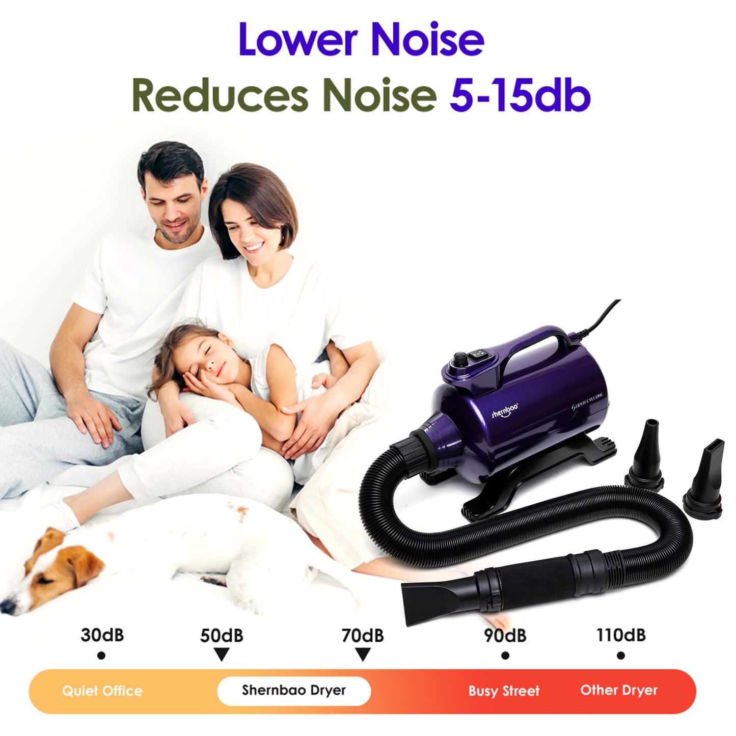shernbao High Velocity Professional Dog Pet Grooming Hair Force Dryer Blower （Super Cyclone） 5.0HP