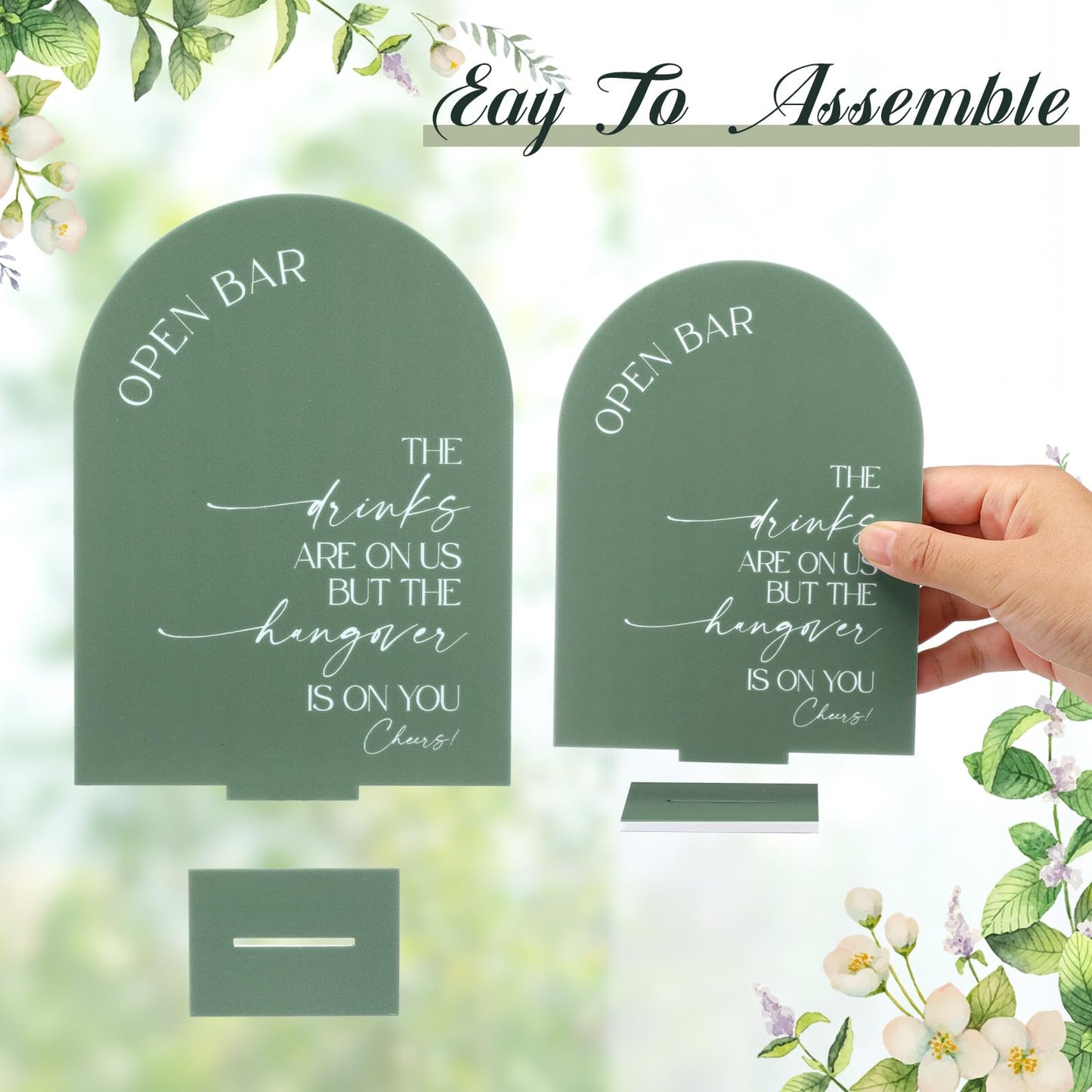 Weysat 4 Pcs Acrylic Wedding Signs for Ceremony and Reception, 5x7 Inch Sage Green Wedding Signage Decor with Stand, Guest Book, Cards and Gifts, Open Bar, Favor Signs for Marriage Memorial Ceremony