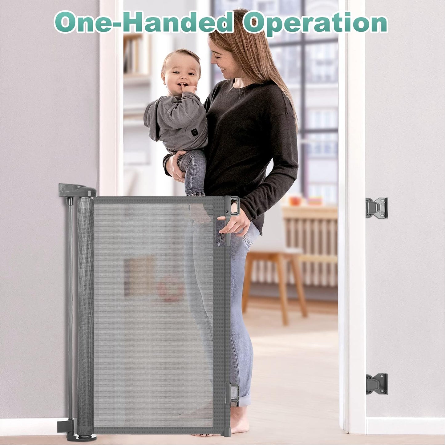 PetHot Stair Gate, Retractable Stair Gate for Babies and Pets, Baby Gate or Dog Gate, Extends up to 55" Wide, 33" Tall One Handed Operation, Baby Gate for Stairs/Doorways/Hallways/Outdoor(Grey)