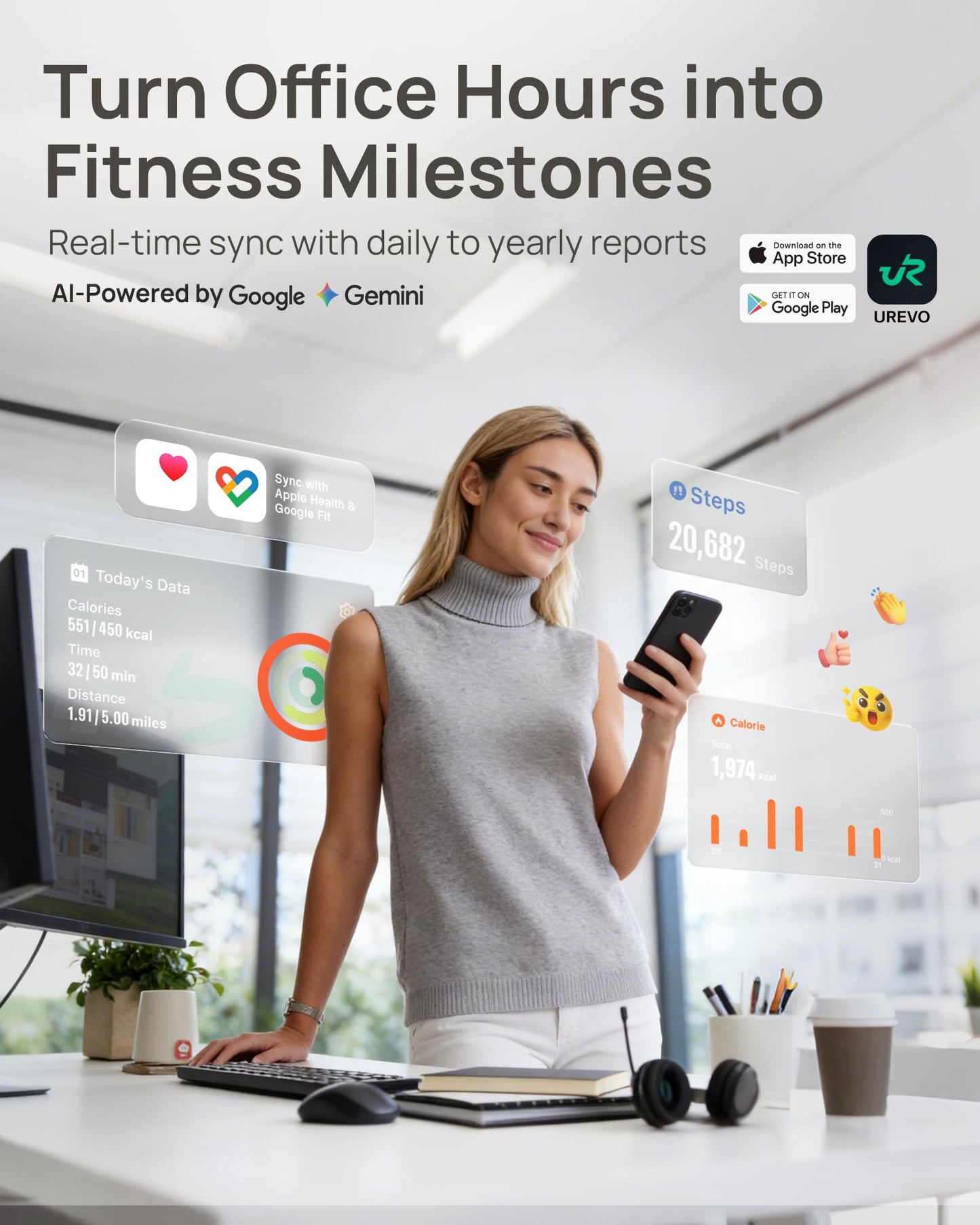 UREVO Auto Incline Walking Pad with AI App, Brushless Quiet Motorized Treadmill for Apartments, 9% Power Incline Standing Desk Treadmill, 12-Point Shock Absorption & Immersive Hiking