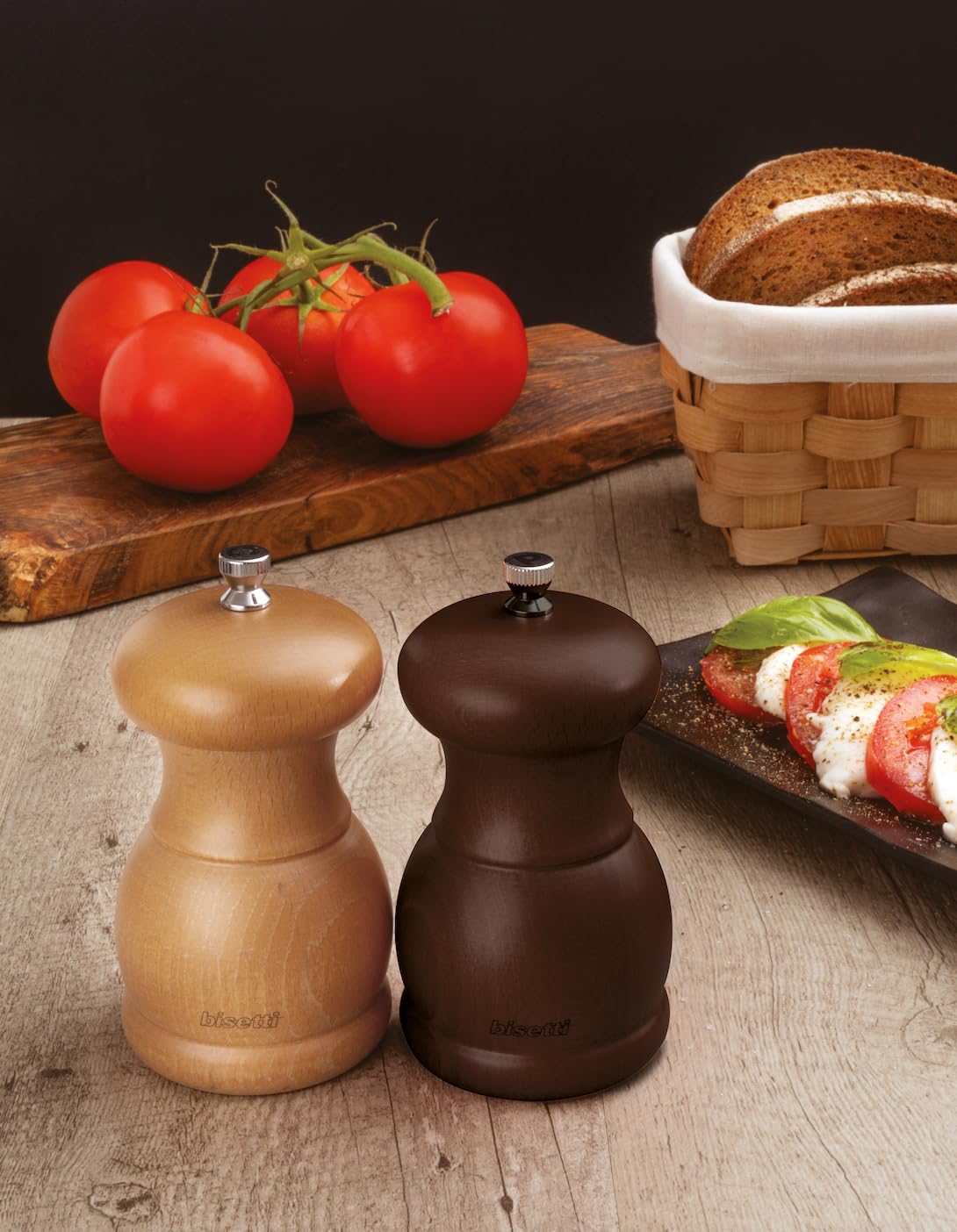 Bisetti Portofino Natural Beechwood Salt Mill With Adjustable Ceramic Grinder, 11.5cm / 4.5 Inch, Made in Italy