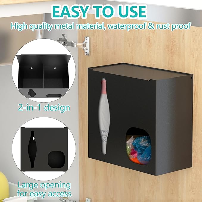 2 in 1 Grocery Bag Holder & Trash Bag Holder Dispenser, Kitchen Grocery Storage