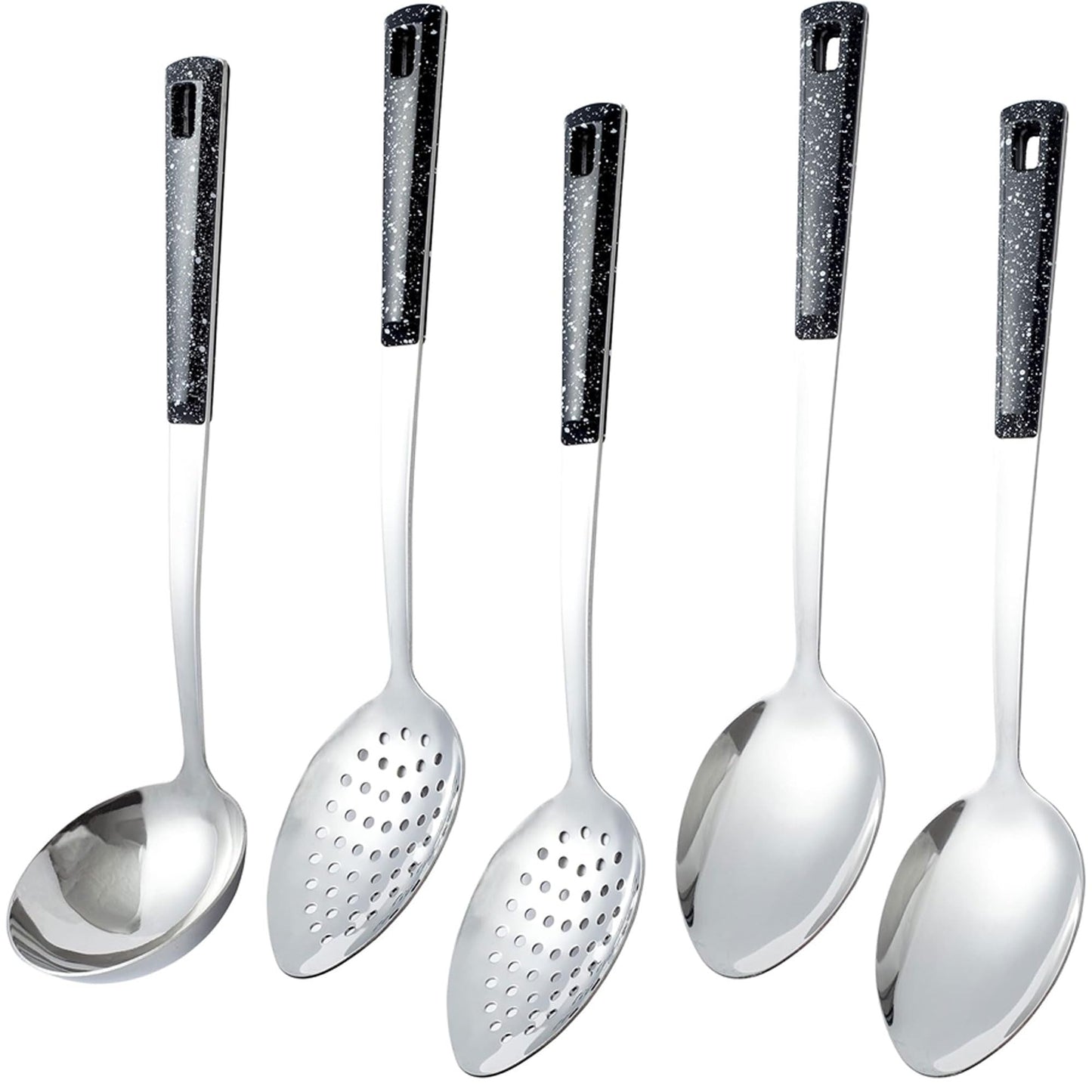 5-Piece Stainless Steel Serving Spoon Set, Large Serving Spoons with Ladle & Slotted Spoon, Metal Serving Spoons for Buffet, Soup, Rice, Commercial & Home Kitchen