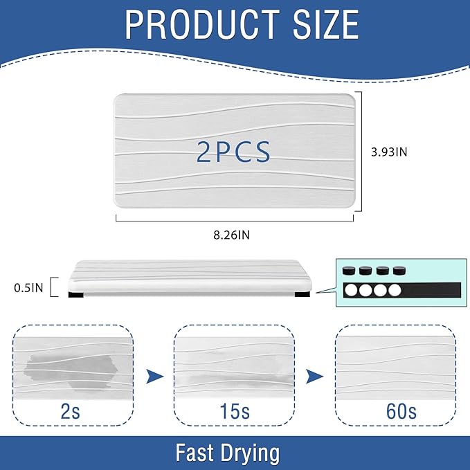 2PCS Water Absorbing Stone Tray, Fast Drying Stone Sink Tray, Water Absorbent