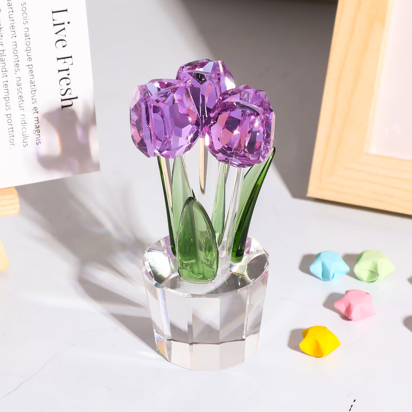 Movdyka Tulips Glass Flowers Figurines Crystal Decor Collectibles