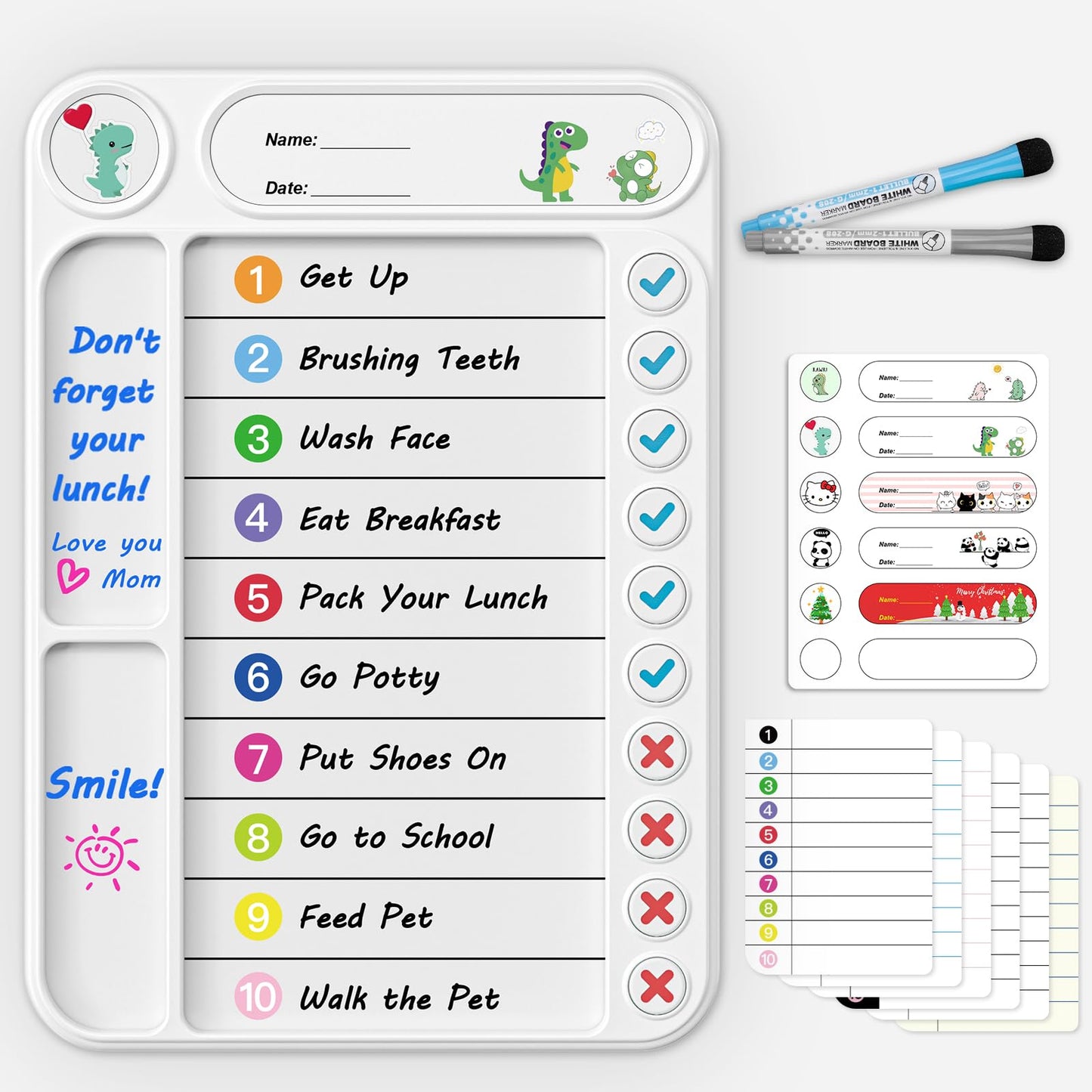 Magnetic Chore Chart for Kids, ADHD Task Tracker Easy-Check Routine Dry Erase Board, to-Do List Planning Tool with Stand for Fridge/Desk/Home/School, 6 Reusable Sheets, 2 Markers-Raw White