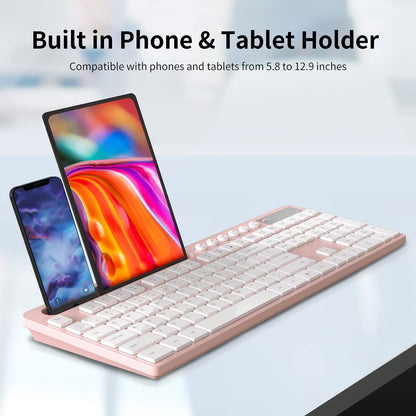 Wireless Keyboard and Mouse Combo, MARVO 2.4G Ergonomic Wireless Computer Keyboard with Phone Tablet Holder, Silent Mouse with 6 Button, Compatible with MacBook, Windows (Black)