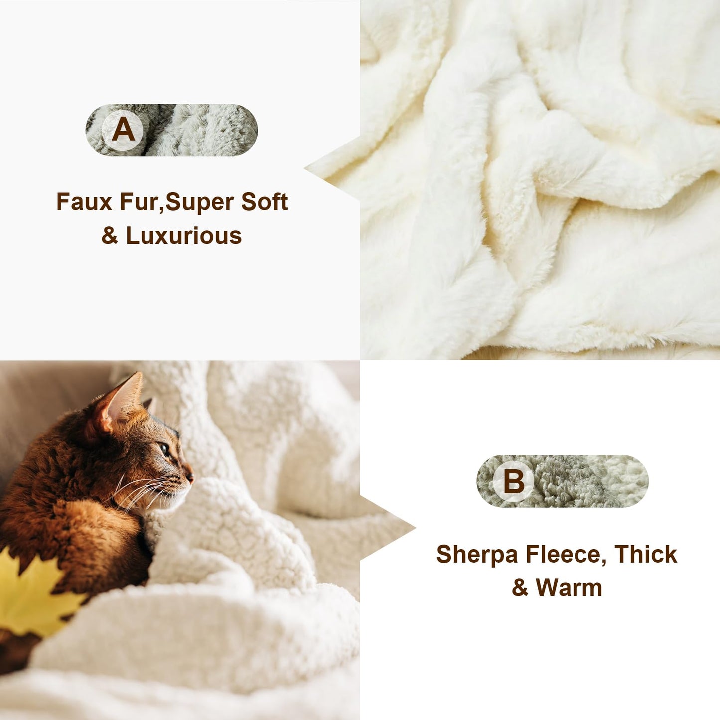 COZYART Lint Free Faux Fur Sherpa Throw Blanket, Reversible Soft Fluffy Shaggy Microfiber, Warm Cozy for Couch Sofa Bed Home Decor, Sage Green 50x60 Inches