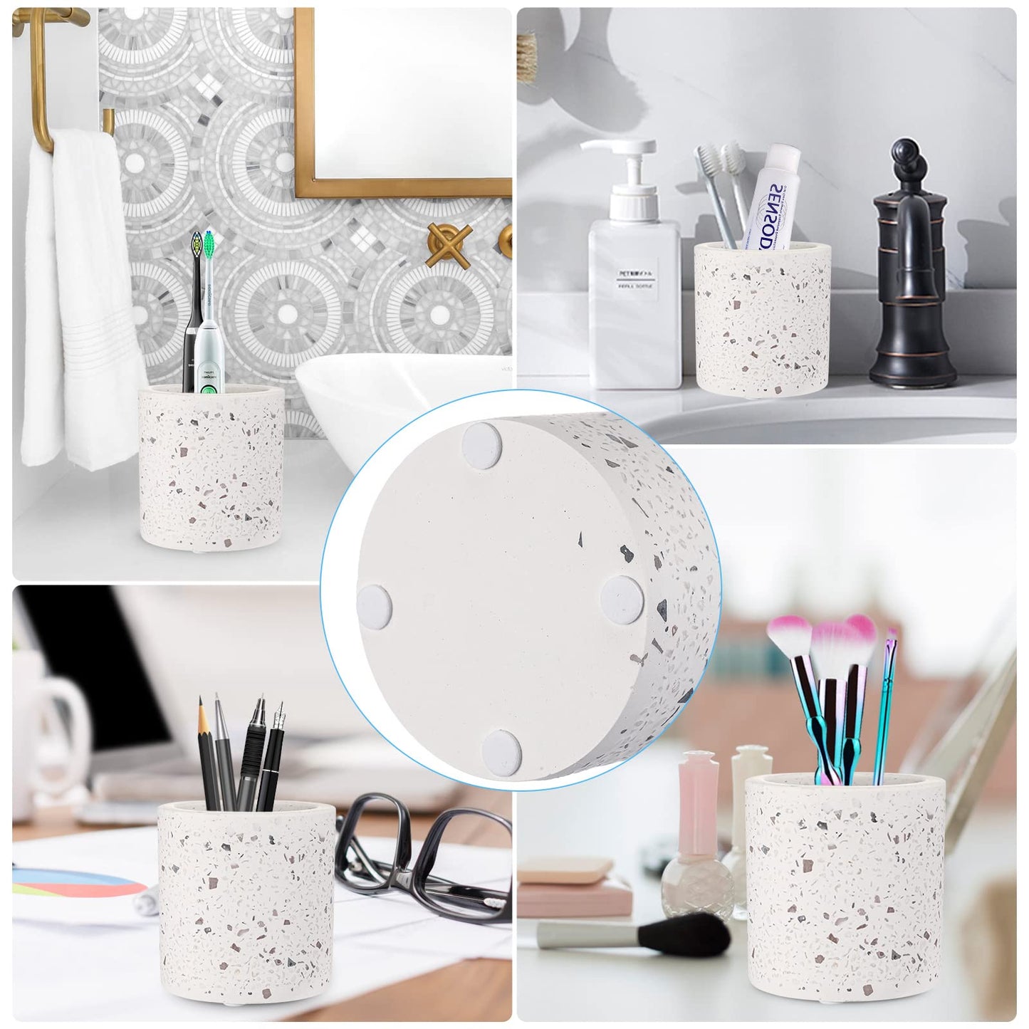 Diatomite Toothbrush Holder, BOJDOPIE Water Absorption Quick Drying Bathroom Countertop Organizer, Stand Cup for Toothpaste Makeup Brushes Razors (White)
