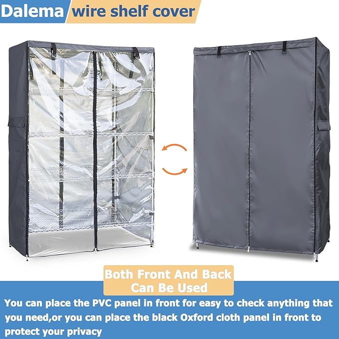 Waterproof Shelf Cover,600D Heavy Duty Dustproof Storage Wire Rack Covers,Outdoor Shelving Covers for Wire Shelves with Zipper 60''x24''x72'',Clear Front.