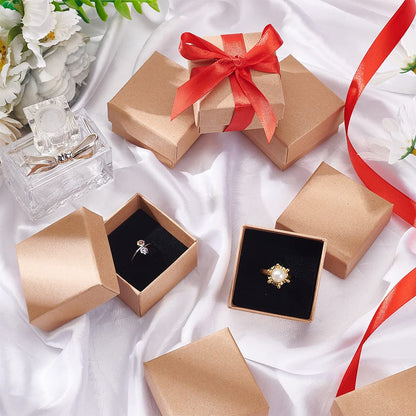 BENECREAT 24 Pack Small Kraft Ring Earring Box 1.88x1.8x1.33 Inches Square Cardboard Jewelry Gift Boxes for Christmas Festival Wedding Propose Jewelry Packing
