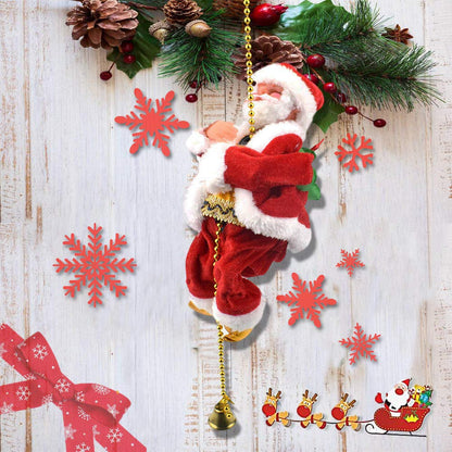 SKLOER Electric Animated Climbing Santa Claus 2022 Christmas Ornament On Rope Ladder, Indoor/Outdoor Hanging Christmas Tree Decoration