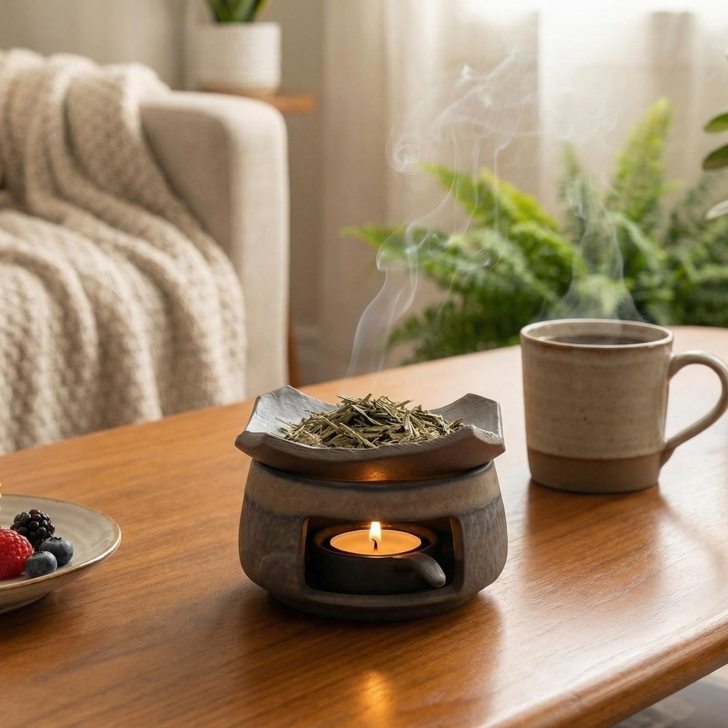 Ceremony Ceramic Incense Holder Aromatherapy Diffuser, White Sage Incense Burner, Herb Burner & Candle Wax Warmer with Tealight Holder, Home Fragrance Accessories for Relaxation & Meditation