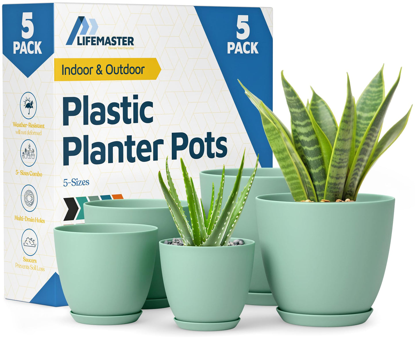 Lifemaster Plant Pot, Mint, Pack of of