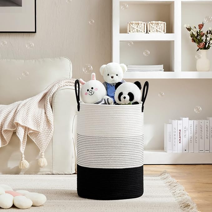 VIPOSCO Large Laundry Hamper, Tall Woven Rope Storage Basket