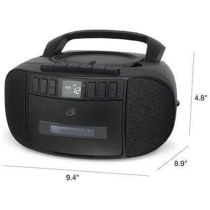 GPX BCA209B Portable Am/FM Boombox with CD and Cassette Player, Black