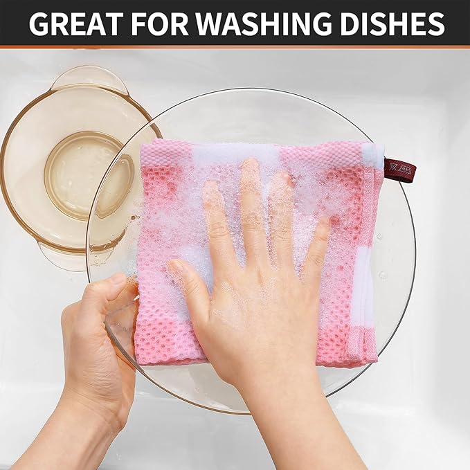 Homaxy 100% Cotton Waffle Weave Check Plaid Dish Cloths, 12 x 12 Inches