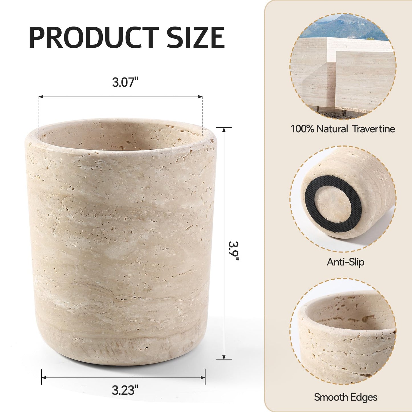 Erongoo Travertine Pen Holder, Natural Travertine Toothbrush Holder Pencil Cup Organizer for Desk,Premium True Marble Desk Accessories for Home Office,Bathroom and Kitchen