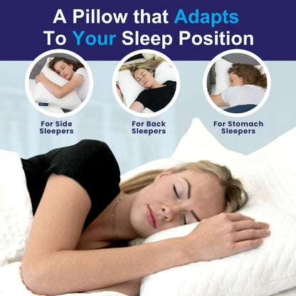 Sidney Sleep Pillow for Side and Back Sleepers - Comfort for Neck and Shoulder Pain - Adjustable and Customizable Shredded Memory Foam Filling - Queen Size - Includes Additional Foam Fill (White)