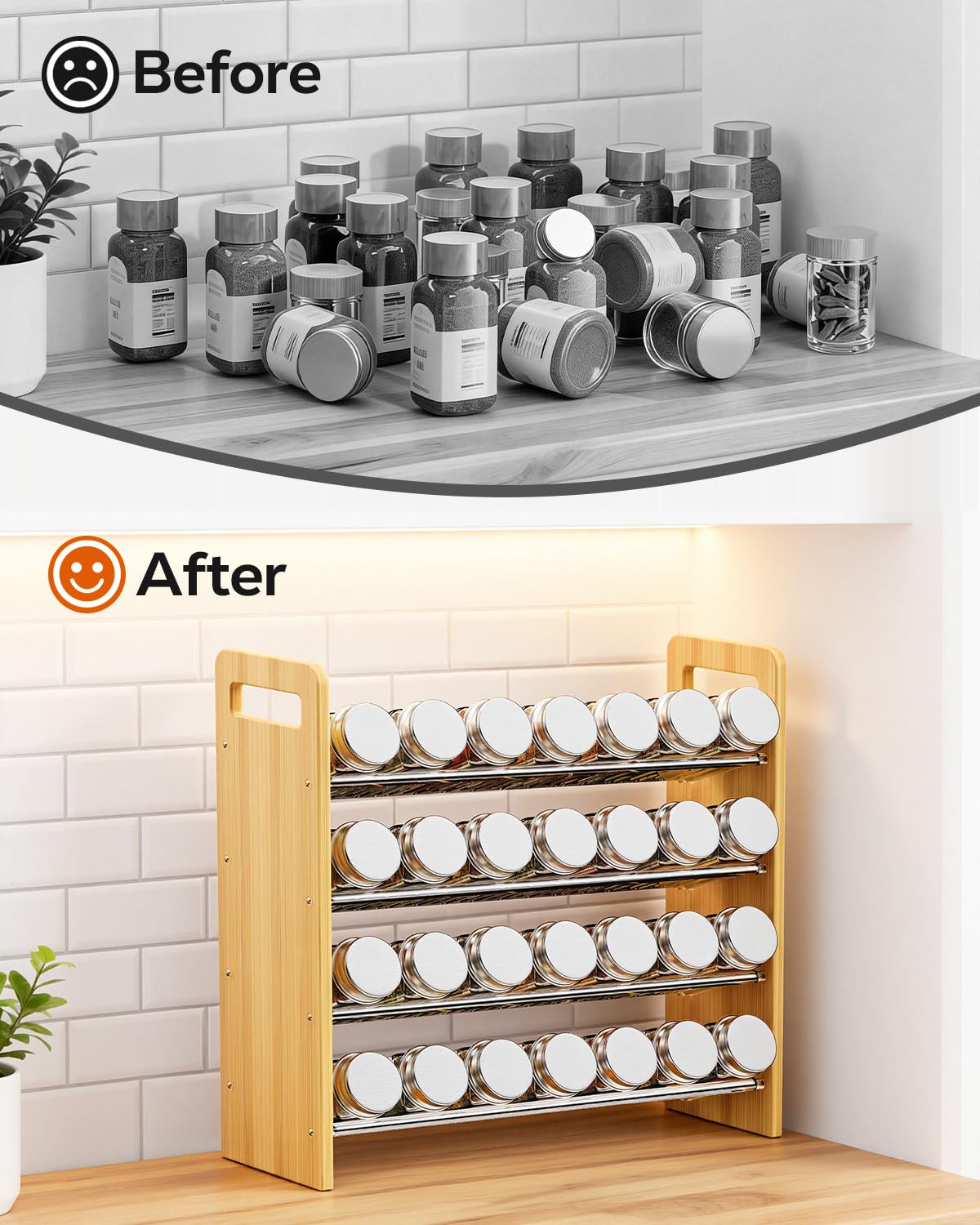 Nieifi Transparent & Wooden Spice Rack Rustproof, without Seasoning Jars,4-Tier ABS Plastic Spice Rack Organizer for Cabinet and Countertop,Thickened Corrosion-Resistant-Tiered Spice Rack