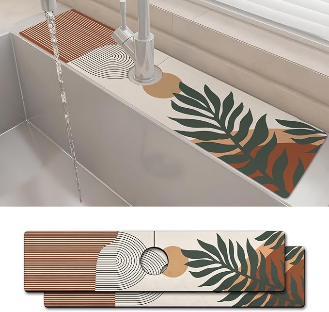 2PCS 24" X 5.5" Kitchen Sink Splash Guard Faucet Mat Boho Super Absorbent Fast