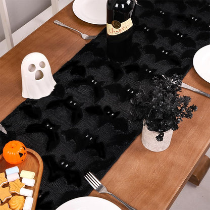 Heirloom Haven Black Bats Halloween Table Runner 13x72 Inch,Soft Plush Faux Fur Jacquard Seasonal Holiday Kitchen Dining Tabletop Runners for Home Indoor Decoration
