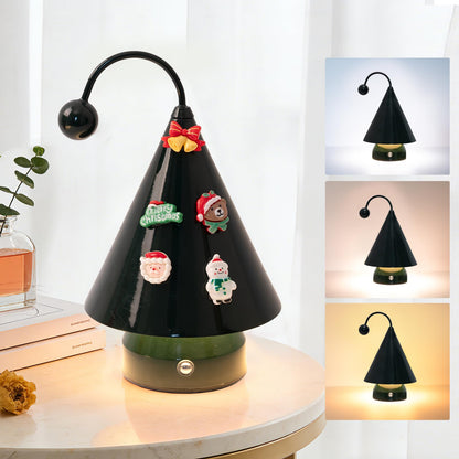 Qeipy Led Lights Cozy Home Decor Cute Christmas Tree Desk Lamp Ambient Lighting,Touch Control, Cordless Rechargeable Battery Operated,for Living Room,Bedroom,Nightstand (Black)