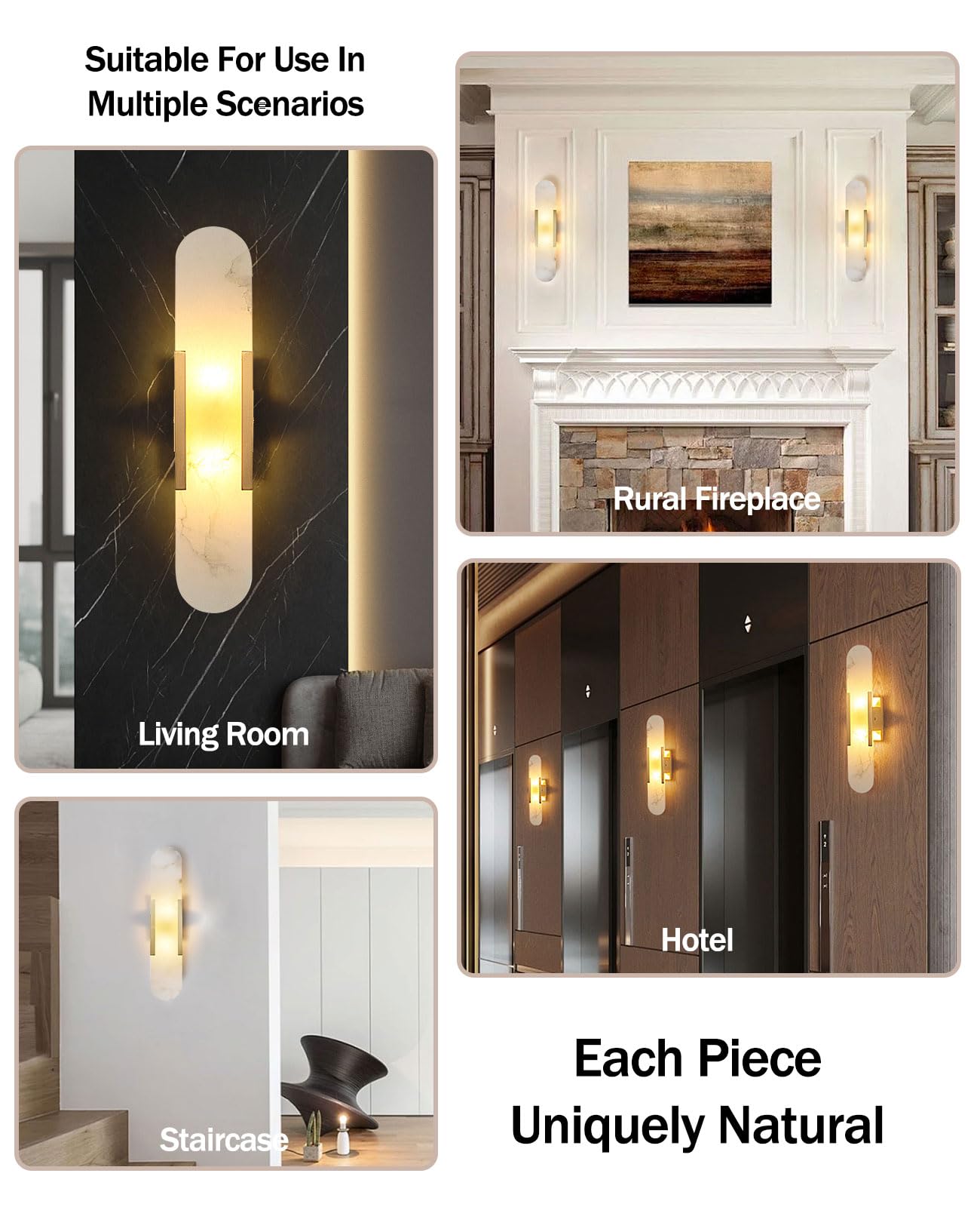 OROILUPU 19.7" Alabaster Wall Sconce Natural Marble Sconce Indoor Mid Century Modern Wall Light Oval Stone Lampshade Vanity Light Fixtures for Living Room Bedroom Dining Room Hallway (Gold)