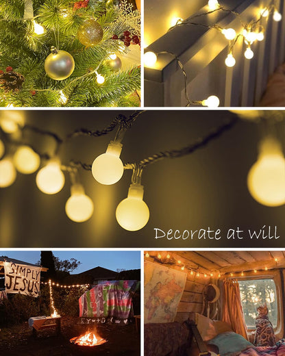 Globe String Lights, 59 Ft 100 LED Christmas Lights with Remote Timer, Connectable Plug in Twinkle Lights for Bedroom Wedding Classroom Indoor Outdoor Decor, Warm White