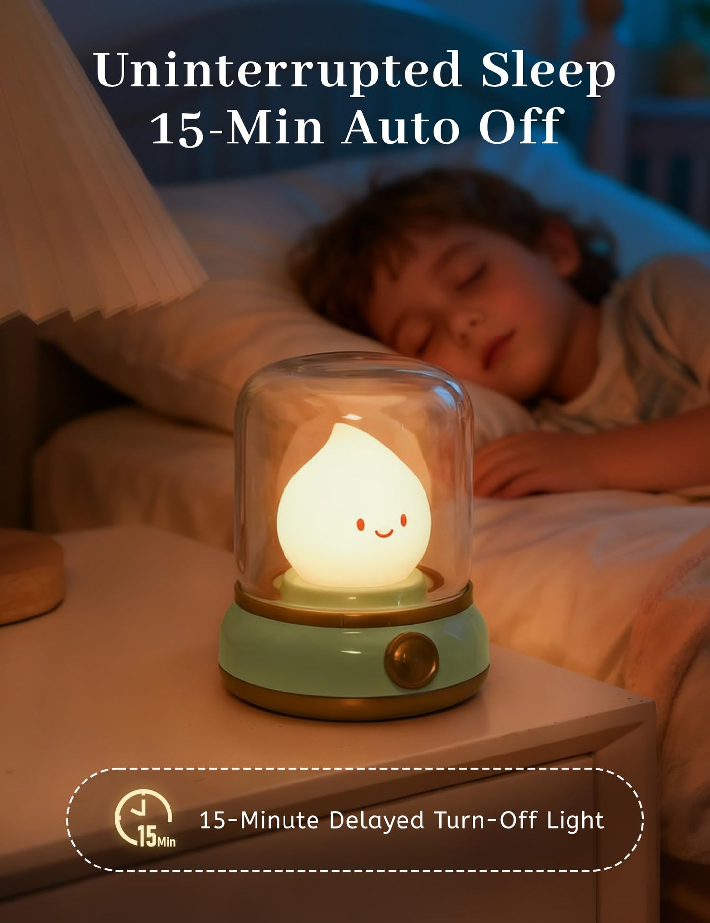 BANDIANCY Cute Smiley Night Light with White Noise, Vintage Flickering Flame Lamp, USB Rechargeable Dimmable Sleep Timer, Cozy Lamp Sleep Aid Sound Machine for Bedroom