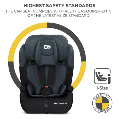 Kinderkraft Car Seat Comfort UP, I-Size Booster Child Seat, with 5 Point Harness, Adjustable Headrest, for Toddlers, Infant, Group 1/2/3, 76-150 cm or less than 18 kg, Black
