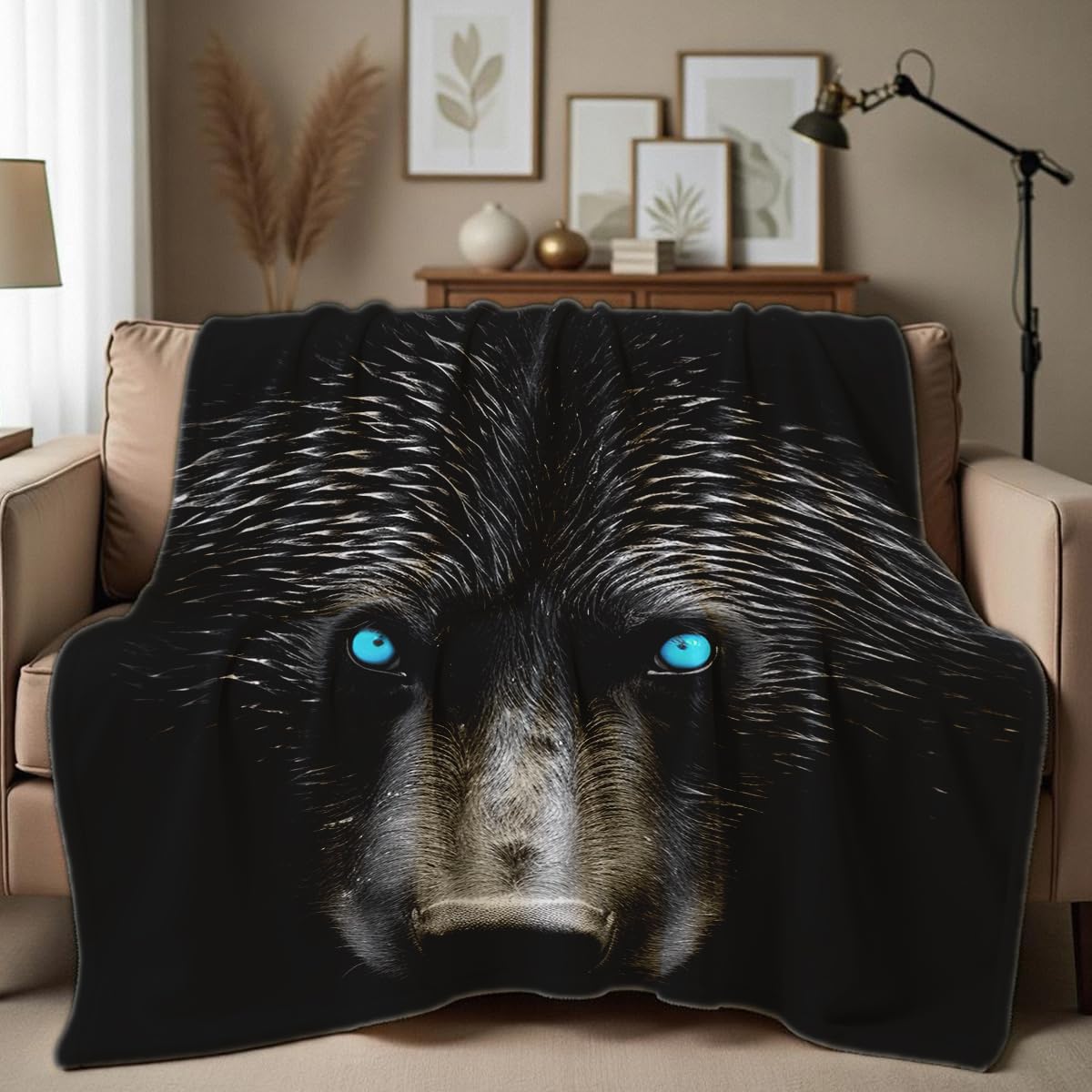 HUNXIAOJ Printed Bed Blanket Black and Blue Wild Animal Throw Bear Flannel Blankets Queen Size Blankets for Men Boy Bed Sofa Office Chair Blanket (49"x59")
